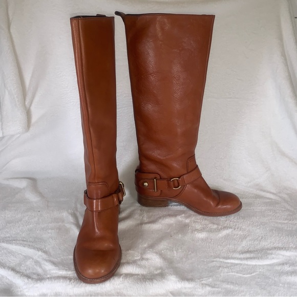 Coach Shoes - Coach Natale Women US 6 Cognac Leather Riding Boot Harness Knee High‎ Pull On
